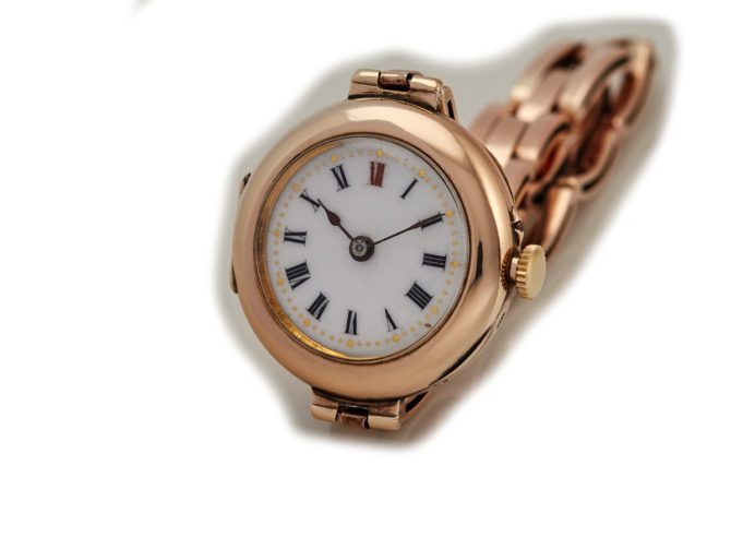 Ladies Porcelain Dial 9ct Pink Gold Cocktail Watch 1909 (13)