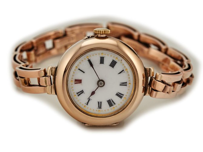 Ladies Porcelain Dial 9ct Pink Gold Cocktail Watch 1909 (2)