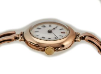 Ladies Porcelain Dial 9ct Pink Gold Cocktail Watch 1909