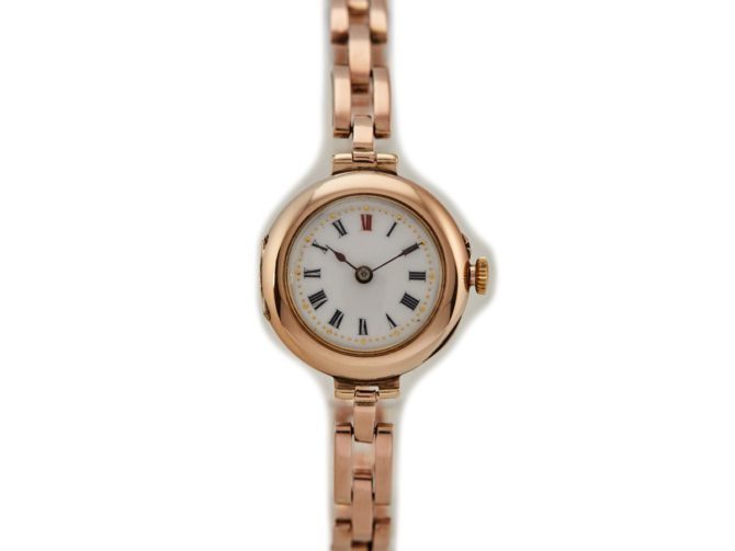 Ladies Porcelain Dial 9ct Pink Gold Cocktail Watch 1909 (8)