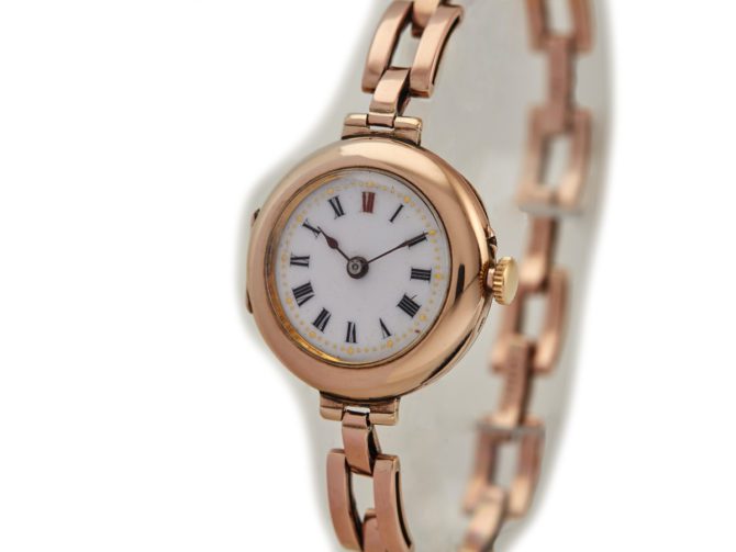 Ladies Porcelain Dial 9ct Pink Gold Cocktail Watch 1909 (9)