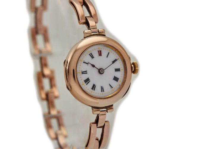 Ladies Porcelain Dial 9ct Pink Gold Cocktail Watch 1909 (10)