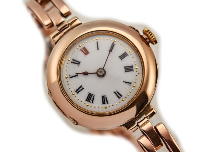 Ladies Porcelain Dial 9ct Pink Gold Cocktail Watch 1909 (11)