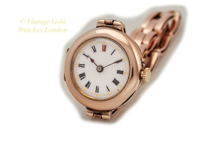 Ladies Porcelain Dial 9ct Pink Gold Cocktail Watch 1909 (27)