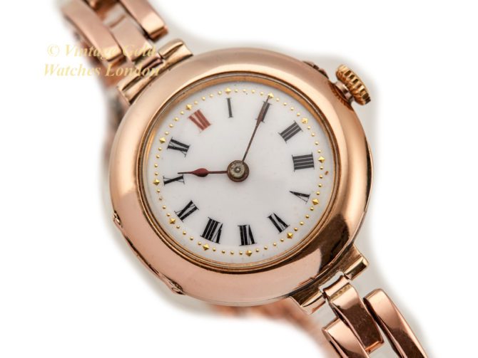 Ladies Porcelain Dial 9ct Pink Gold Cocktail Watch 1909 (31)