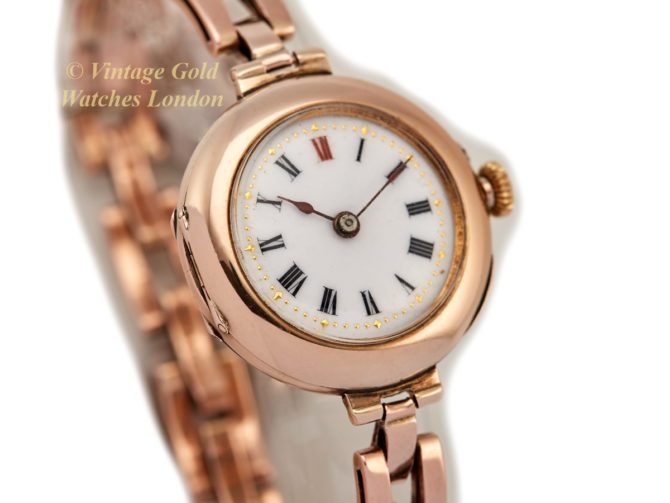 Ladies Porcelain Dial 9ct Pink Gold Cocktail Watch 1909 (19)