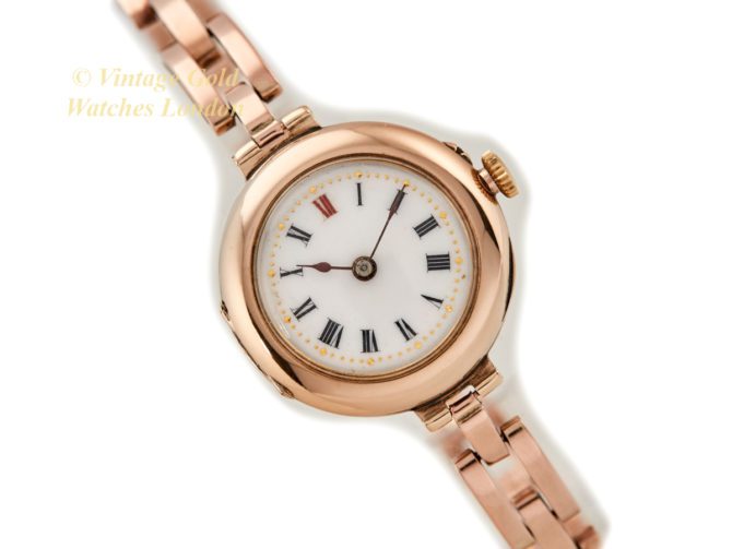 Ladies Porcelain Dial 9ct Pink Gold Cocktail Watch 1909 (17)