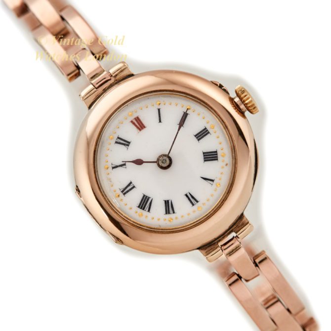 Ladies Porcelain Dial 9ct Pink Gold Cocktail Watch 1909 (45)