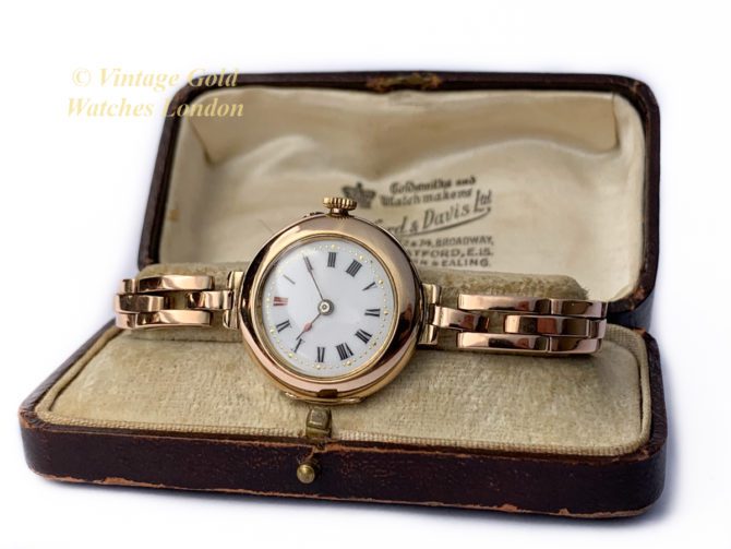 Ladies Porcelain Dial 9ct Pink Gold Cocktail Watch 1909 (43)