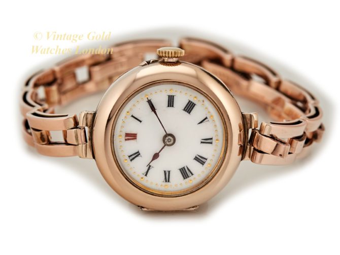 Ladies Porcelain Dial 9ct Pink Gold Cocktail Watch 1909 (29)