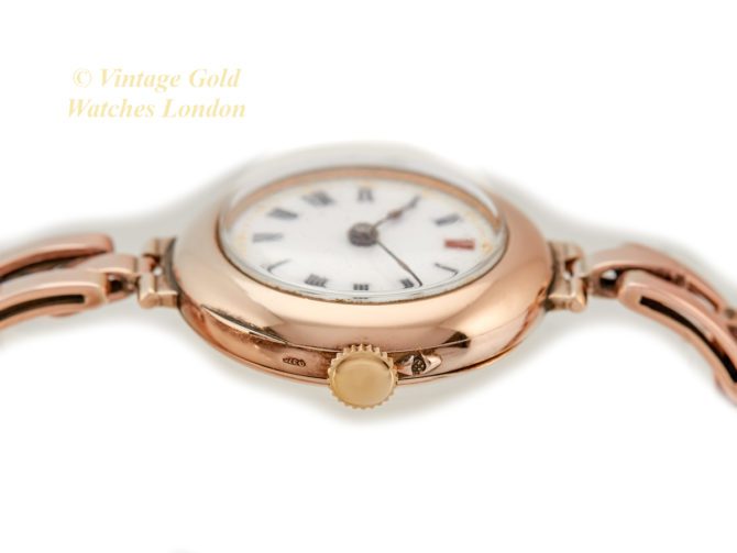 Ladies Porcelain Dial 9ct Pink Gold Cocktail Watch 1909 (33)