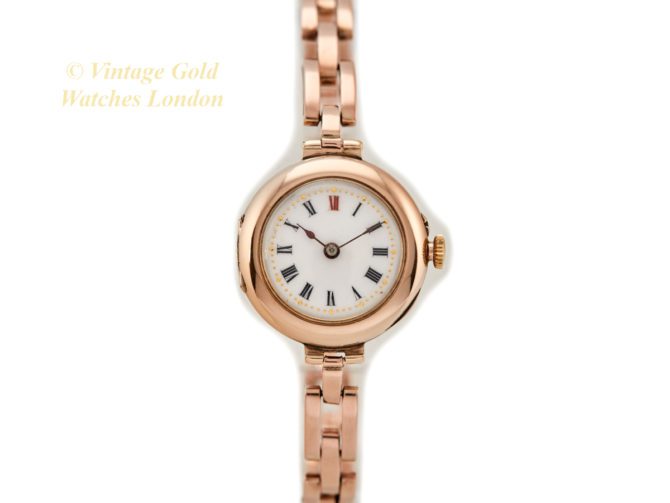 Ladies Porcelain Dial 9ct Pink Gold Cocktail Watch 1909 (23)