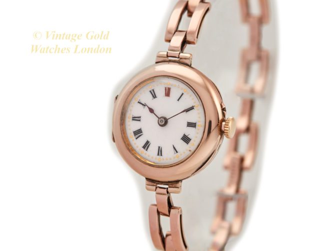 Ladies Porcelain Dial 9ct Pink Gold Cocktail Watch 1909 (25)