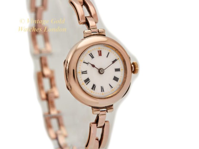 Ladies Porcelain Dial 9ct Pink Gold Cocktail Watch 1909 (21)