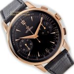 Lemania (Omega), Cal.15TL Black Dial Chronograph 18ct Pink Gold c1948 40mm mobile navigation (15)