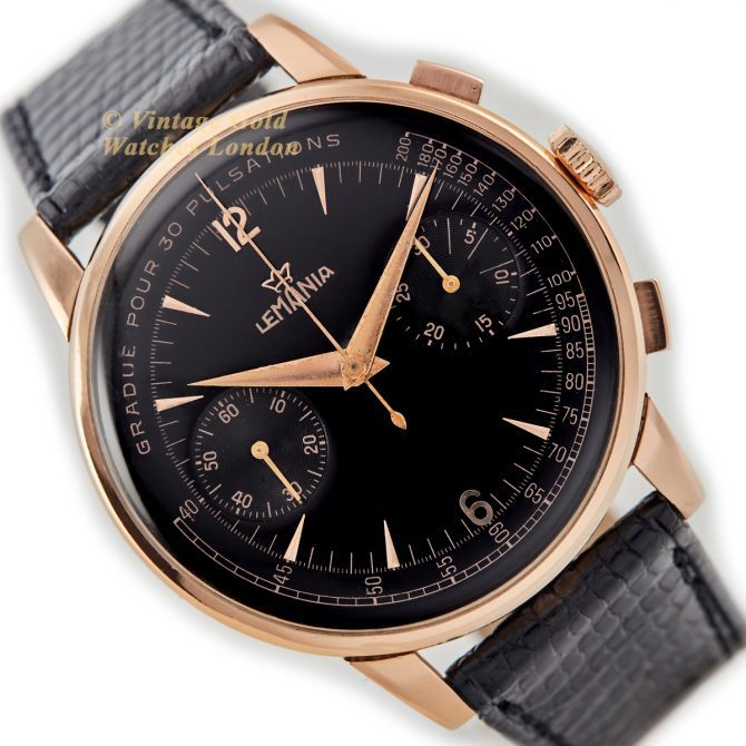 Lemania (Omega), Cal.15TL Black Dial Chronograph 18ct Pink Gold c1948 40mm (15)