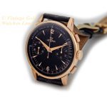 Lemania (Omega), Cal.15TL Black Dial Chronograph 18ct Pink Gold c1948 40mm mobile navigation (6)