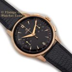 Lemania (Omega), Cal.15TL Black Dial Chronograph 18ct Pink Gold c1948 40mm mobile navigation (8)