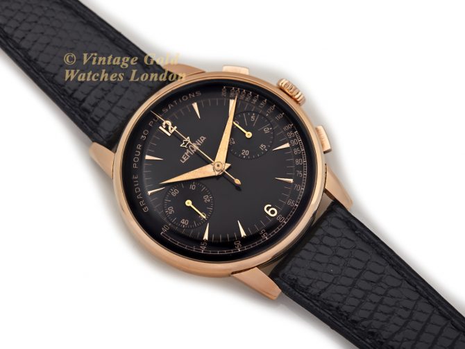 Lemania (Omega), Cal.15TL Black Dial Chronograph 18ct Pink Gold c1948 40mm (8)
