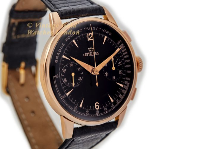 Lemania (Omega), Cal.15TL Black Dial Chronograph 18ct Pink Gold c1948 40mm (3)