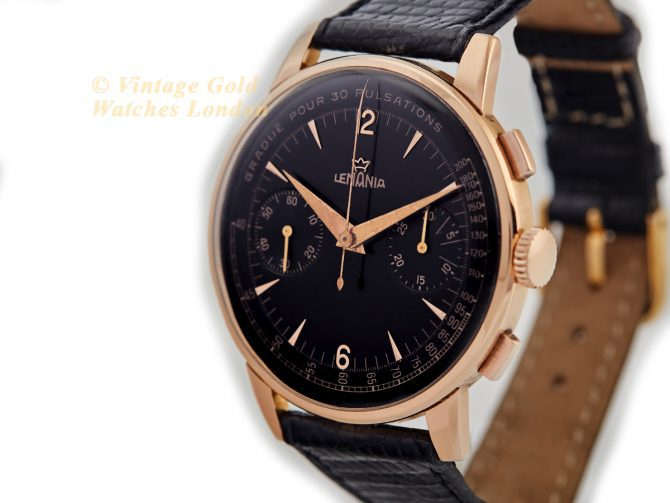 Lemania (Omega), Cal.15TL Black Dial Chronograph 18ct Pink Gold c1948 40mm (5)