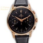 Lemania (Omega), Cal.15TL Black Dial Chronograph 18ct Pink Gold c1948 40mm mobile navigation (4)