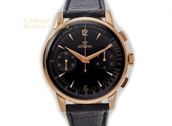 Lemania (Omega), Cal.15TL Black Dial Chronograph 18ct Pink Gold c1948 40mm