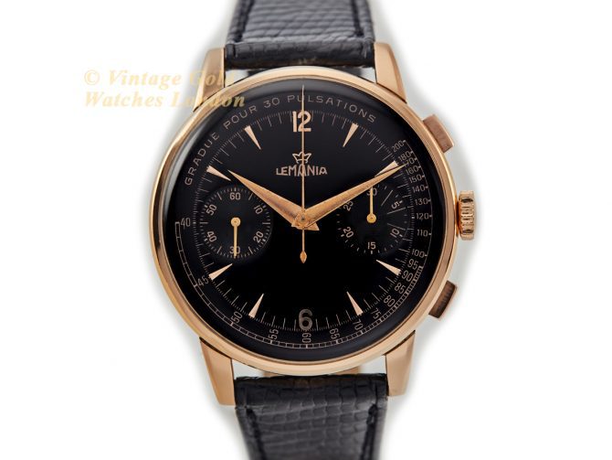 Lemania (Omega), Cal.15TL Black Dial Chronograph 18ct Pink Gold c1948 40mm (4)