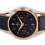 Lemania (Omega), Cal.15TL Black Dial Chronograph 18ct Pink Gold c1948 40mm mobile navigation (14)