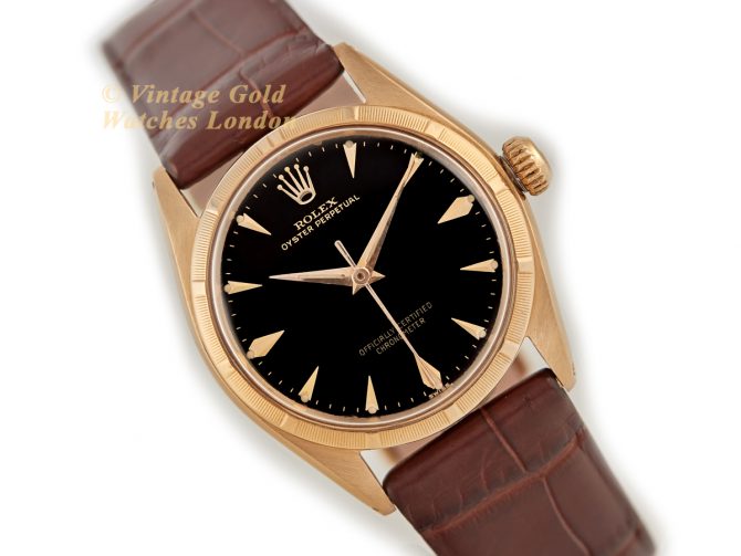 Ladies Rolex Oyster Perpetual 18ct 1955/6 Black Hearts & Arrows Dial (1)