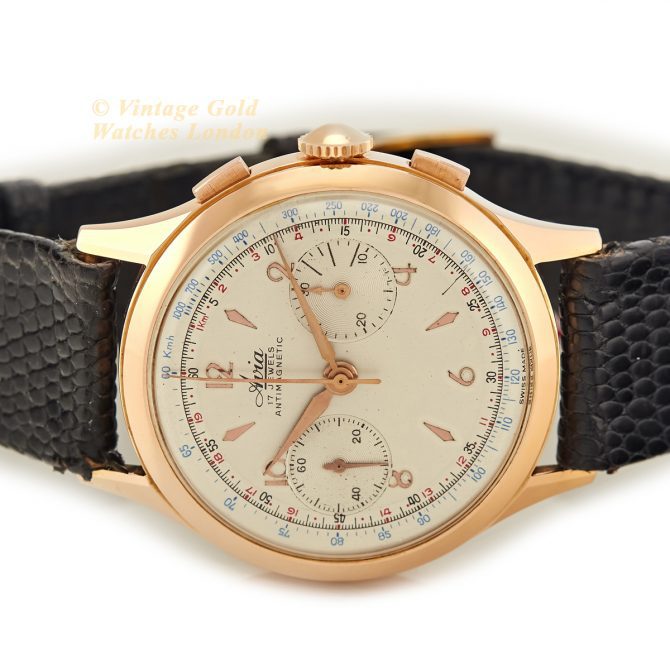 Avia, Chronograph 18ct Pink Gold 1962 – Original Dial – Museum Condition (14)