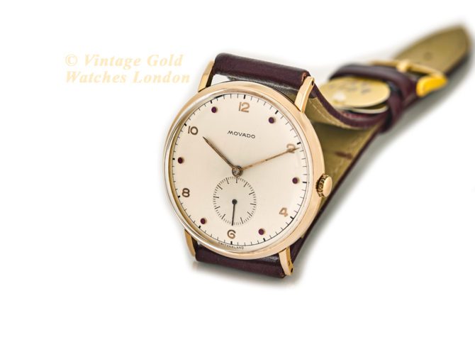 Movado Cal.470 18ct Pink Gold, Ruby Studded Dial, c1958 (25)