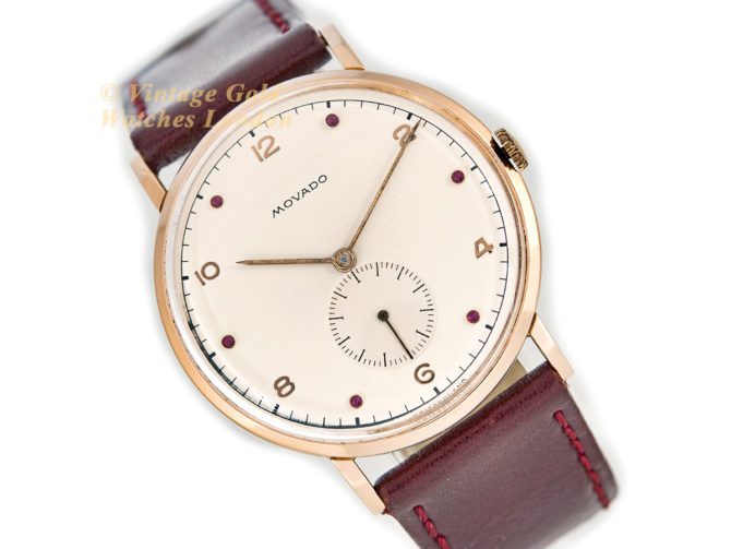 Movado Cal.470 18ct Pink Gold, Ruby Studded Dial, c1958 (15)