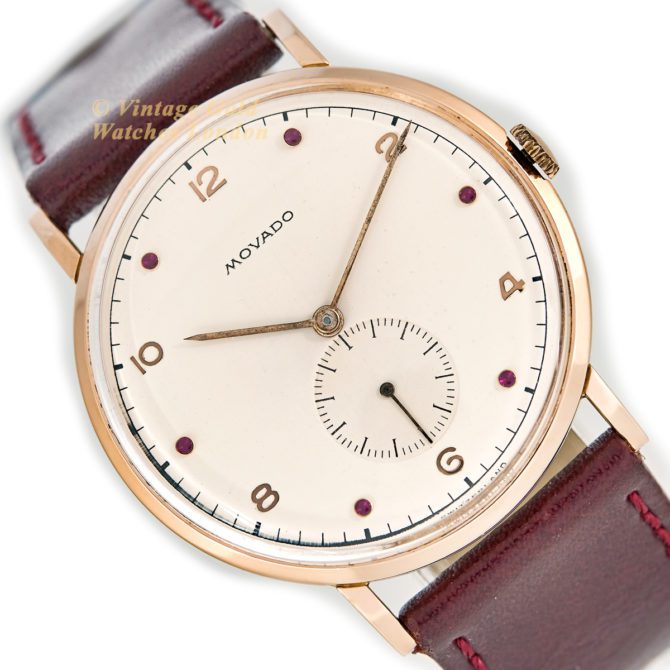 Movado Cal.470 18ct Pink Gold, Ruby Studded Dial, c1958 (40)