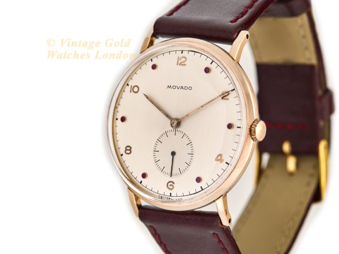 Movado Cal.470 18ct Pink Gold, Ruby Studded Dial, c1958 (23)