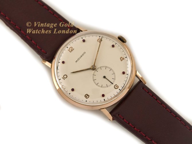 Movado Cal.470 18ct Pink Gold, Ruby Studded Dial, c1958 (29)