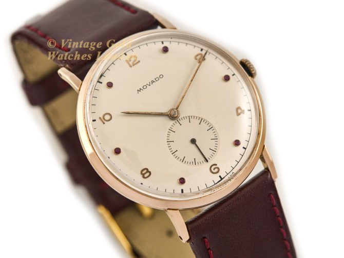 Movado Cal.470 18ct Pink Gold, Ruby Studded Dial, c1958 (17)