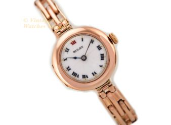 Ladies Rolex 9ct Pink Gold Porcelain Dial 1916 - hover