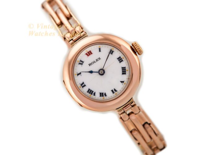 Ladies Rolex 9ct Pink Gold Porcelain Dial 1916 (1)