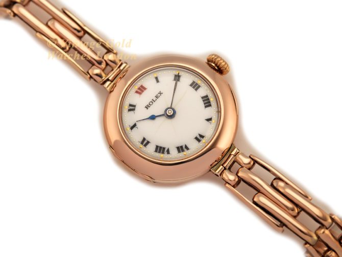 Ladies Rolex 9ct Pink Gold Porcelain Dial 1916 (15)