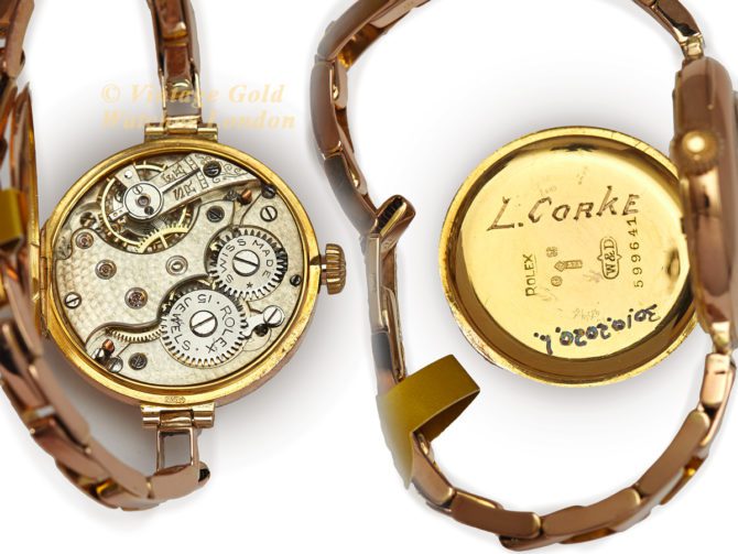 Ladies Rolex Cocktail Watch, Porcelain Dial, 9ct Pink Gold c1915 (38)