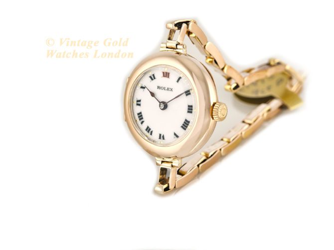 Ladies Rolex Cocktail Watch, Porcelain Dial, 9ct Pink Gold c1915 (26)