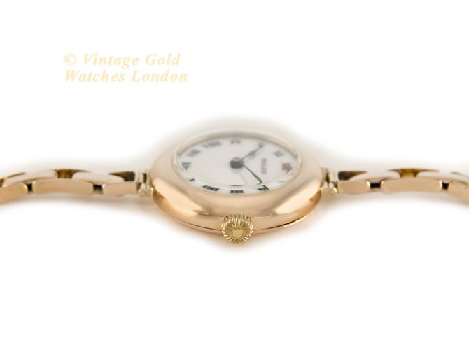 Ladies Rolex Cocktail Watch, Porcelain Dial, 9ct Pink Gold c1915 (32)