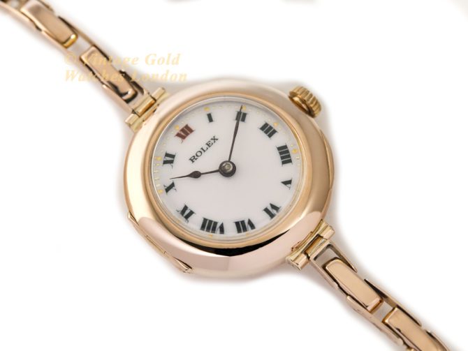 Ladies Rolex Cocktail Watch, Porcelain Dial, 9ct Pink Gold c1915 (30)