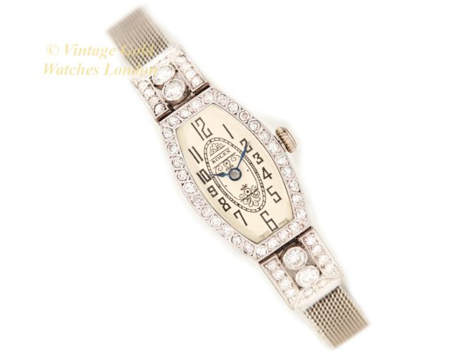 Ladies Rolex 18ct White Gold, Platinum, & Diamond Art Deco Cocktail Watch c1930 (1)