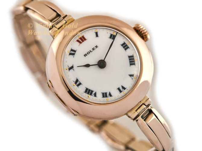 Ladies Rolex Cocktail Watch, Porcelain Dial, 9ct Pink Gold, 1916 (18)