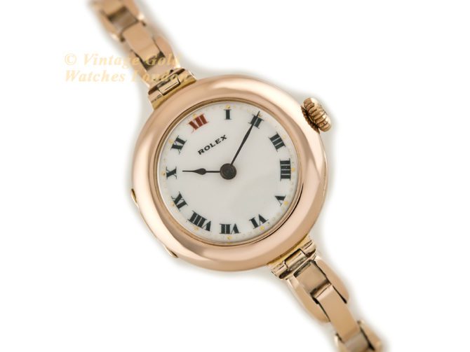 Ladies Rolex Cocktail Watch, Porcelain Dial, 9ct Pink Gold, 1916 (16)