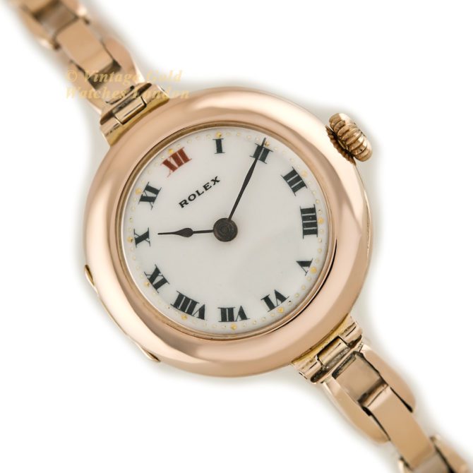 Ladies Rolex Cocktail Watch, Porcelain Dial, 9ct Pink Gold, 1916 (42)