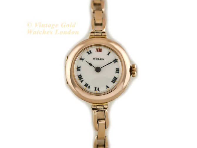 Ladies Rolex Cocktail Watch, Porcelain Dial, 9ct Pink Gold, 1916 (22)