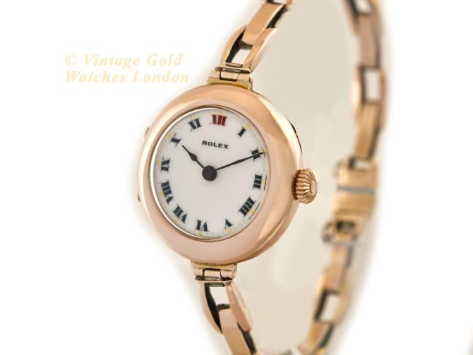 Ladies Rolex Cocktail Watch, Porcelain Dial, 9ct Pink Gold, 1916 (24)